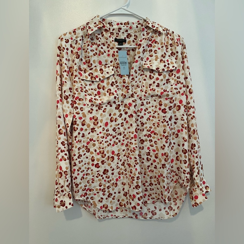 Ann Taylor blouse, pink and camel leopard print, new with tags